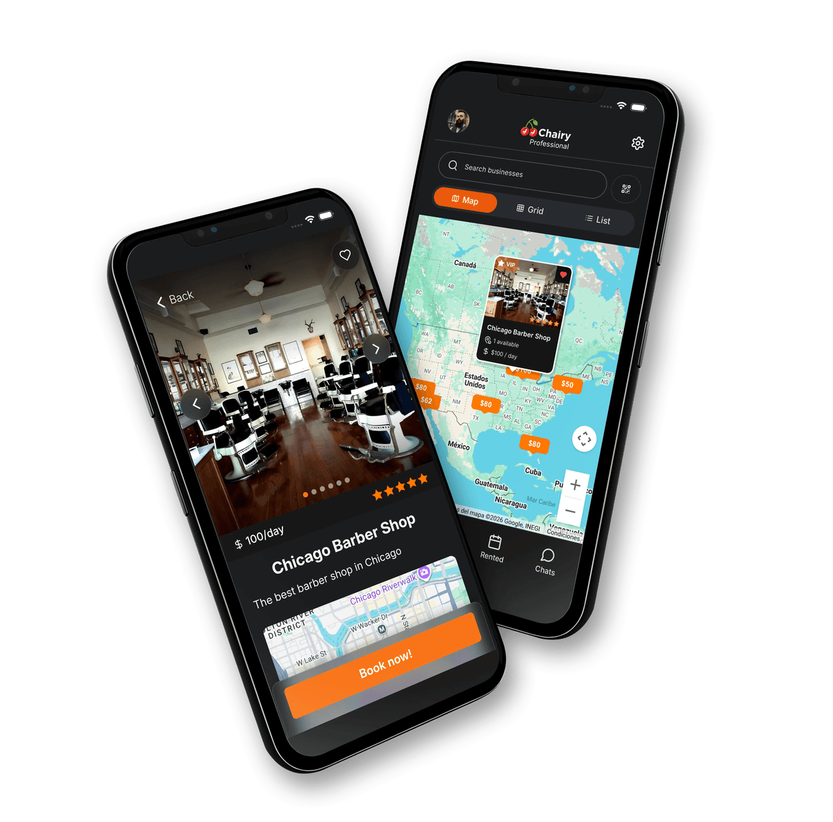 Chairy app screen showing chair booking interface